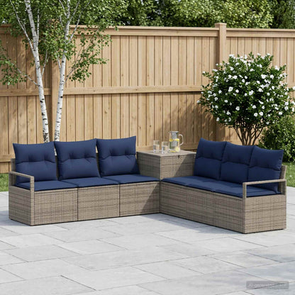 Set di divani 7 pz Grigio e Blu Navy Rattan sintetico e Acciaio