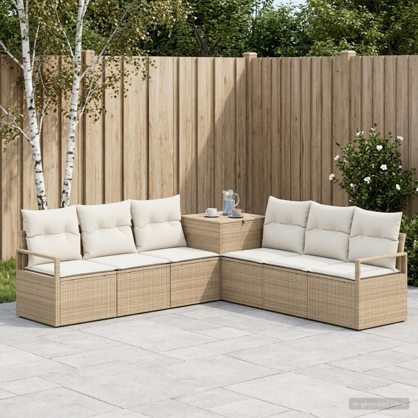 Set di divani 7 pz Beige e Bianco Crema