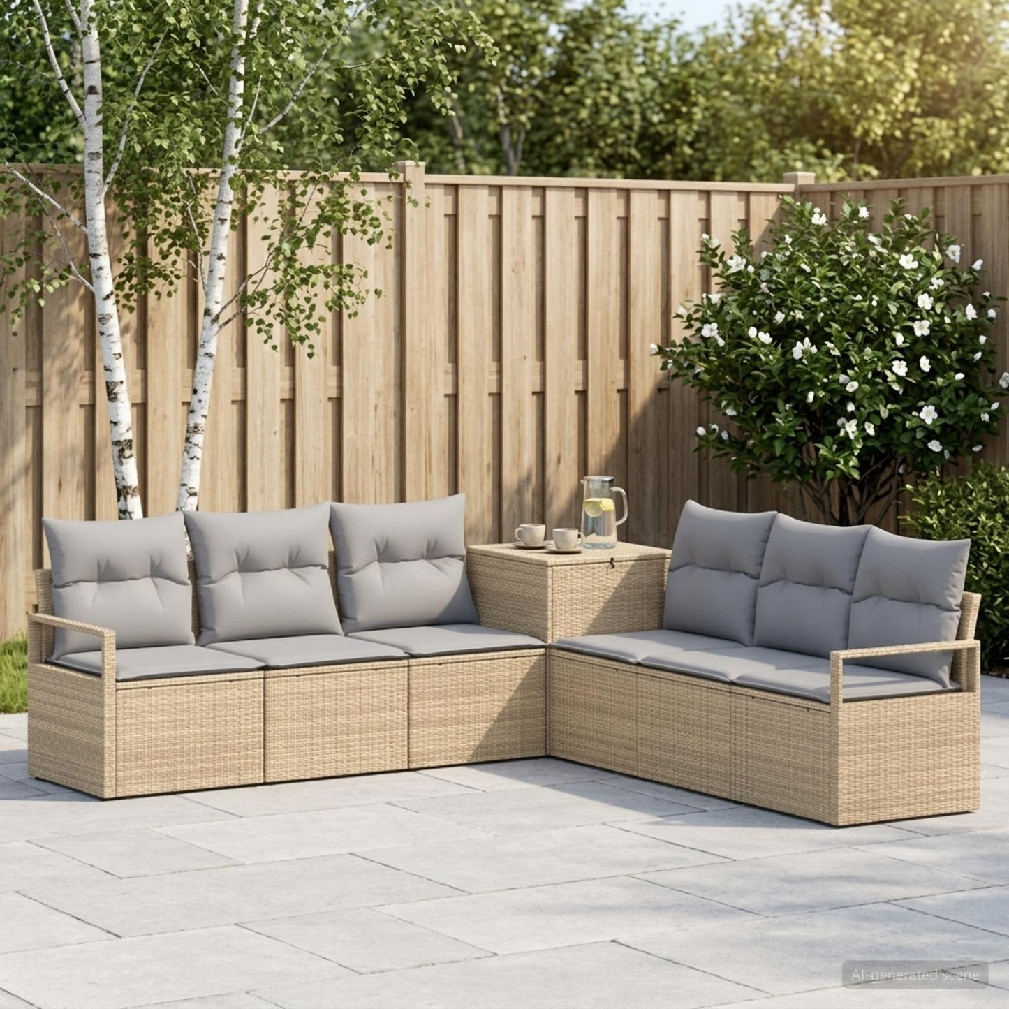 Set di divani 7 pz Beige e Grigio Chiaro