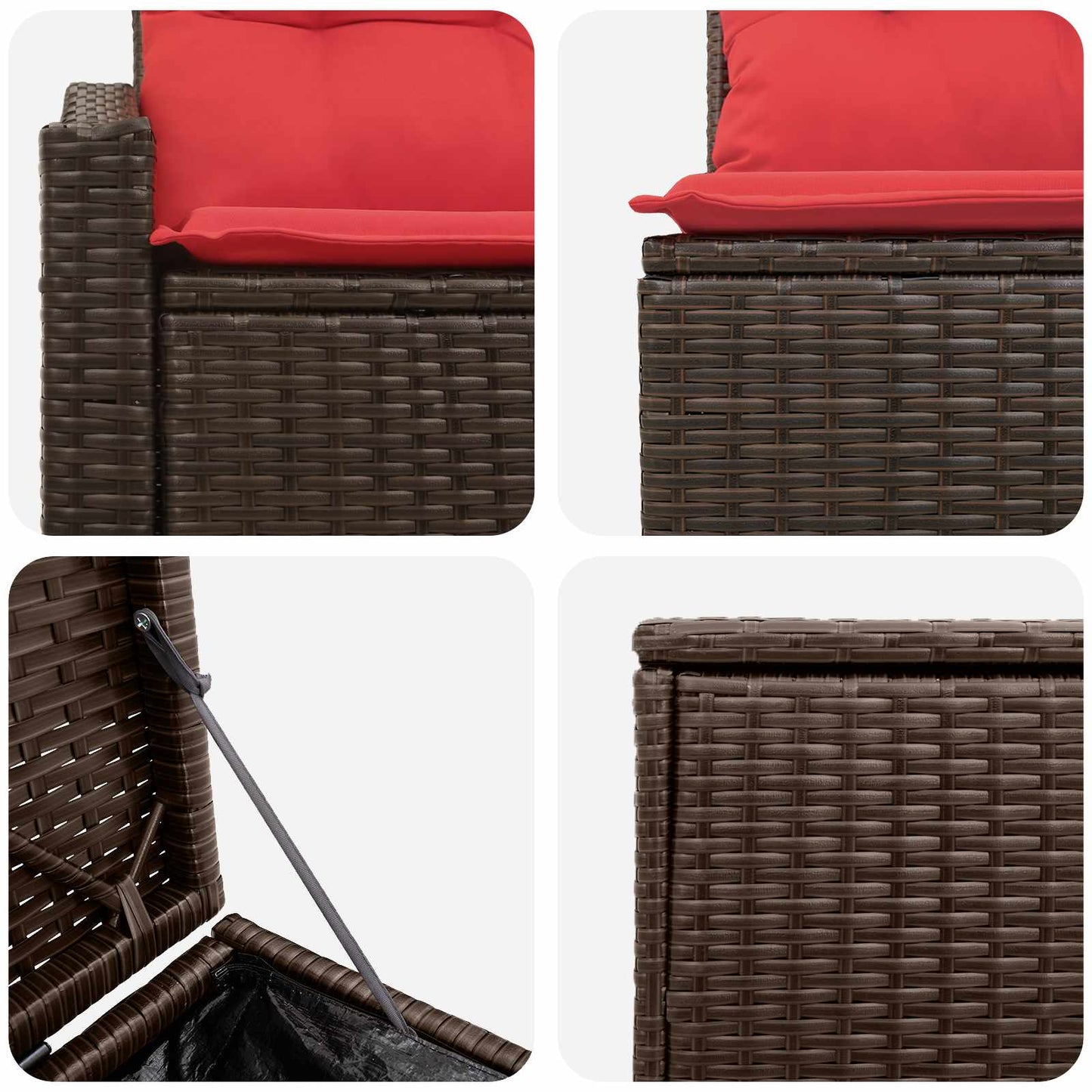 Set di divani 7 pz Marrone e Rosso Rattan sintetico e Acciaio | homemem39
