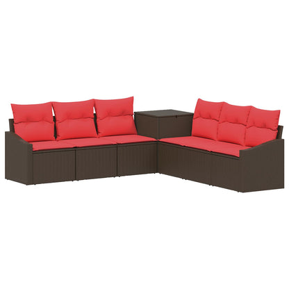 Set di divani 7 pz Marrone e Rosso Rattan sintetico e Acciaio | homemem39