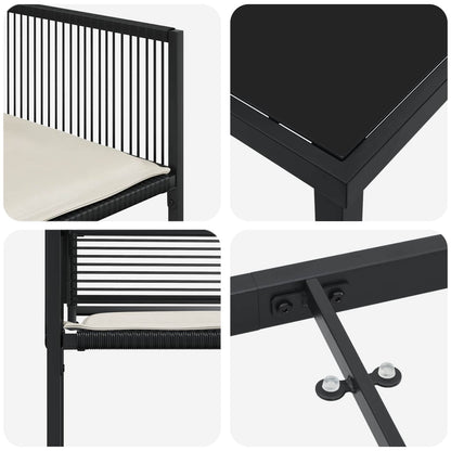 Set da Pranzo per Giardino 5 pcs Nero polyrattan | homemem39