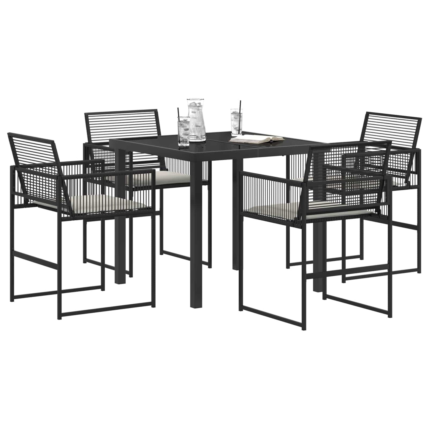 Set da Pranzo per Giardino 5 pcs Nero polyrattan | homemem39