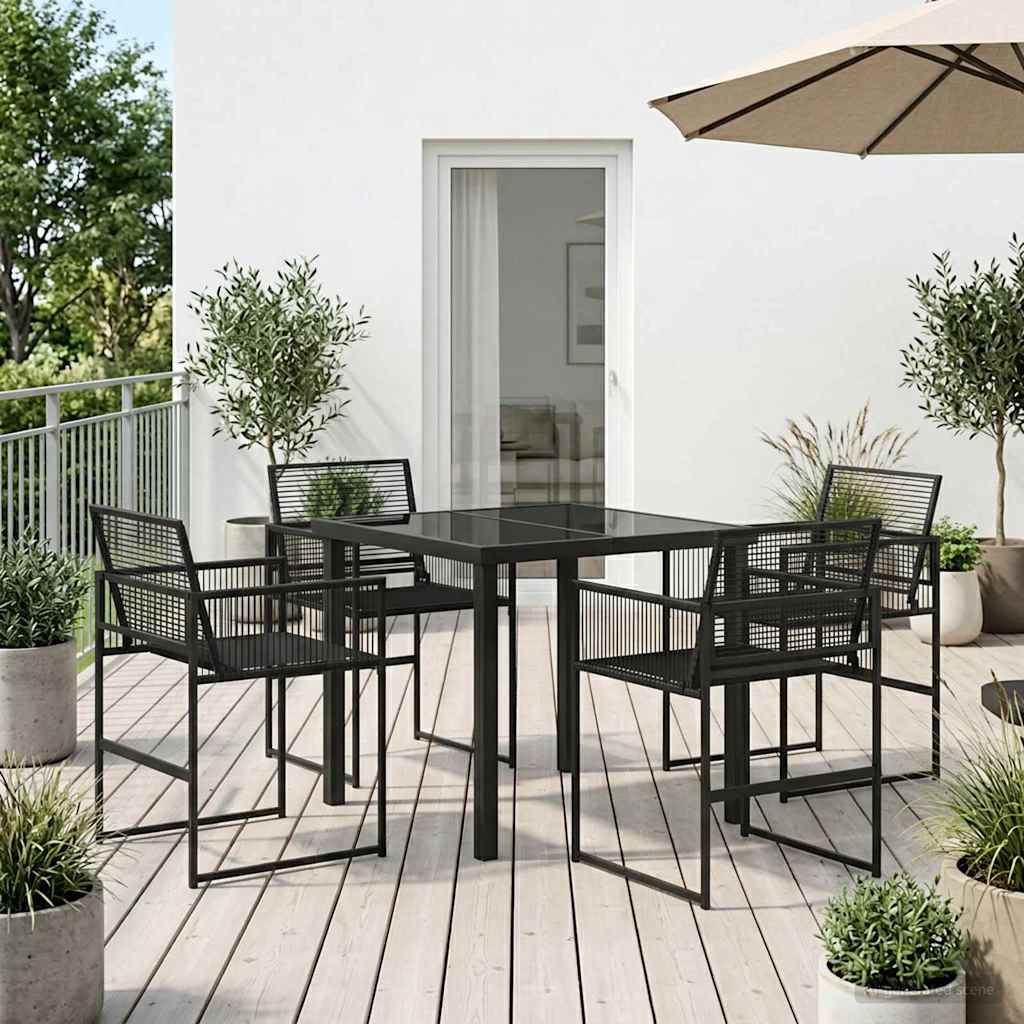 Set da Pranzo per Giardino 5 pcs Nero polyrattan | homemem39