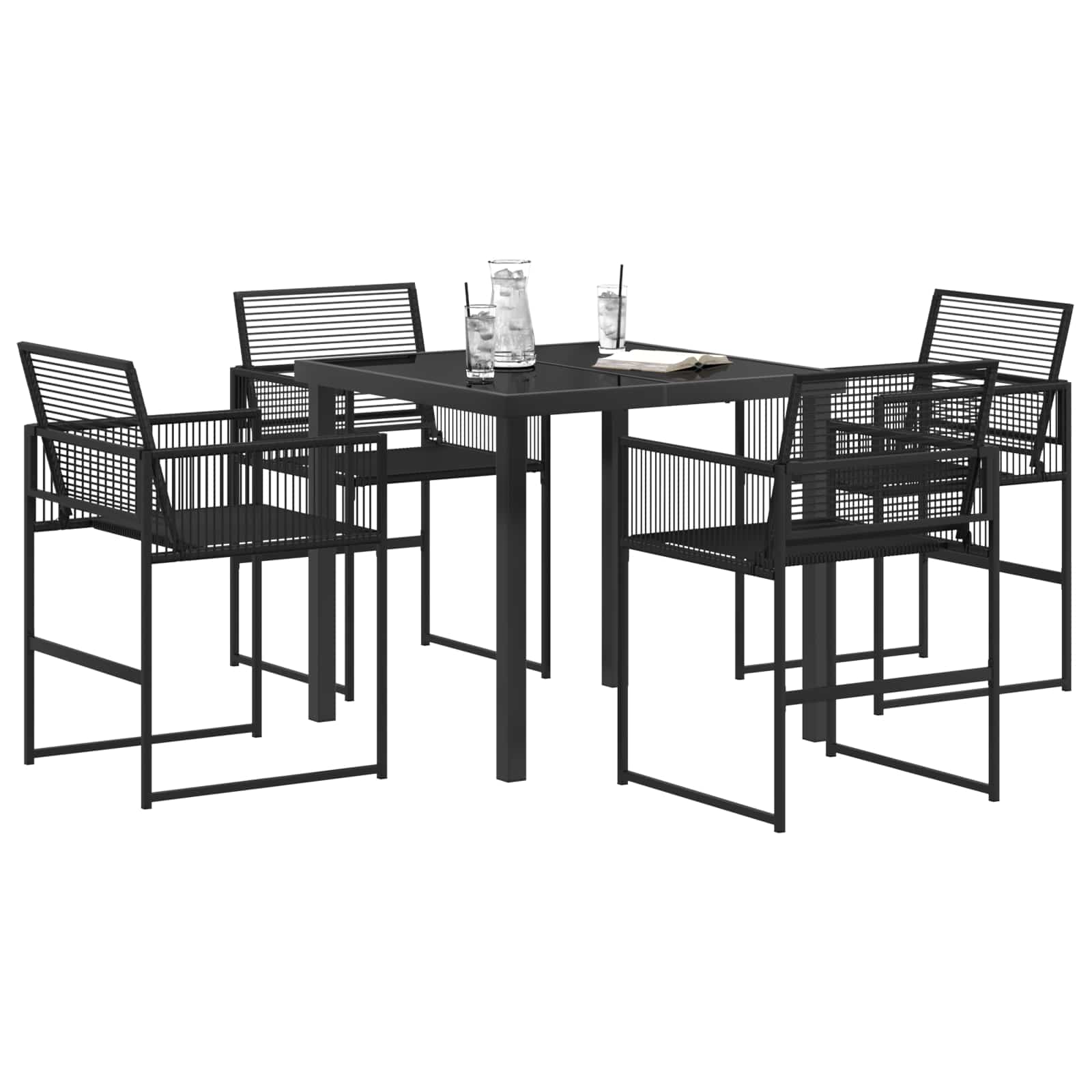 Set da Pranzo per Giardino 5 pcs Nero polyrattan | homemem39