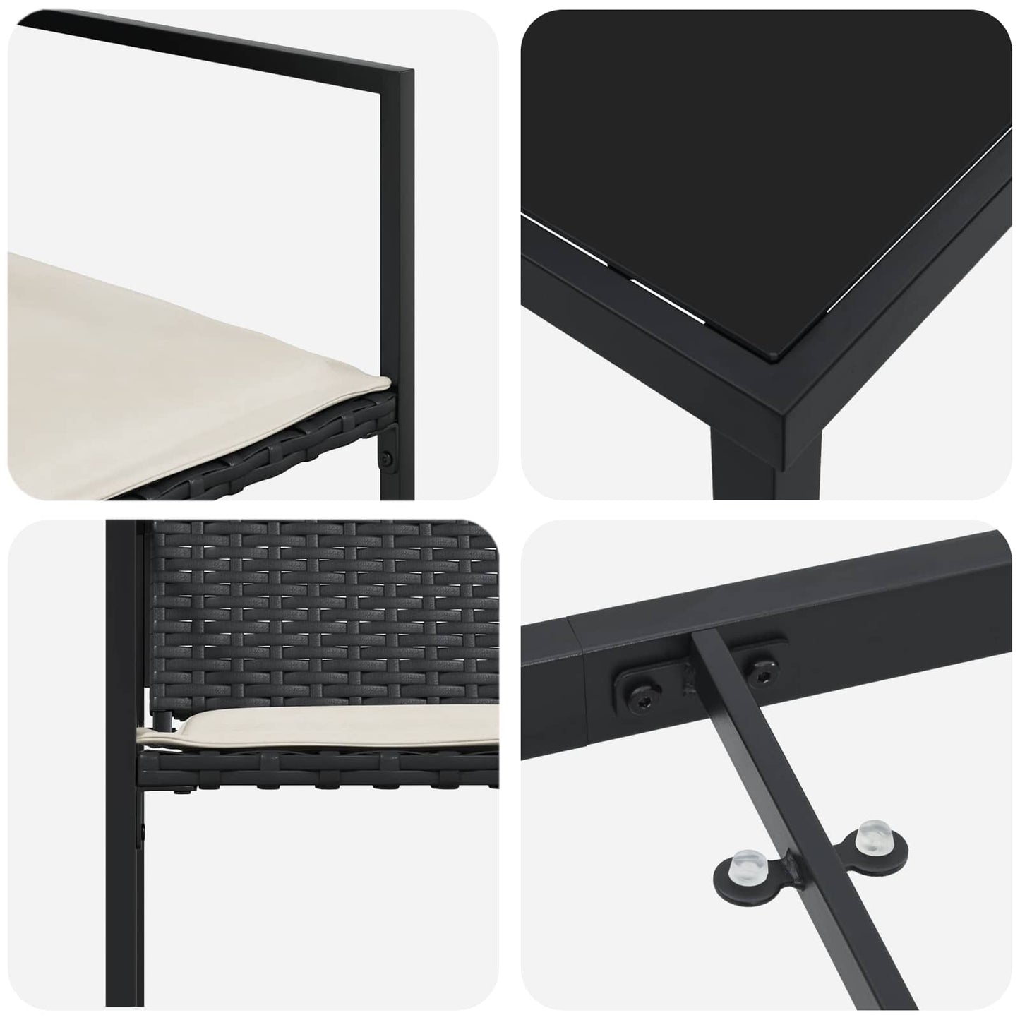 Set da Pranzo per Giardino 5 pcs Nero e Crema polyrattan | homemem39
