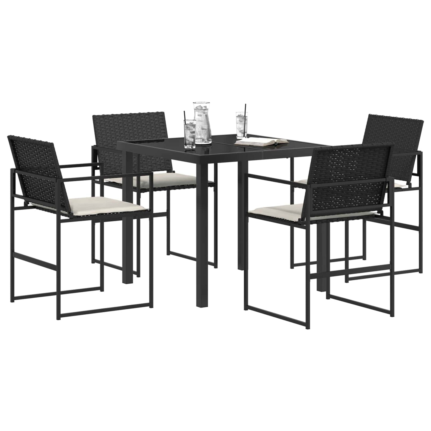 Set da Pranzo per Giardino 5 pcs Nero e Crema polyrattan | homemem39