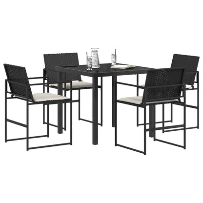 Set da Pranzo per Giardino 5 pcs Nero e Crema polyrattan | homemem39