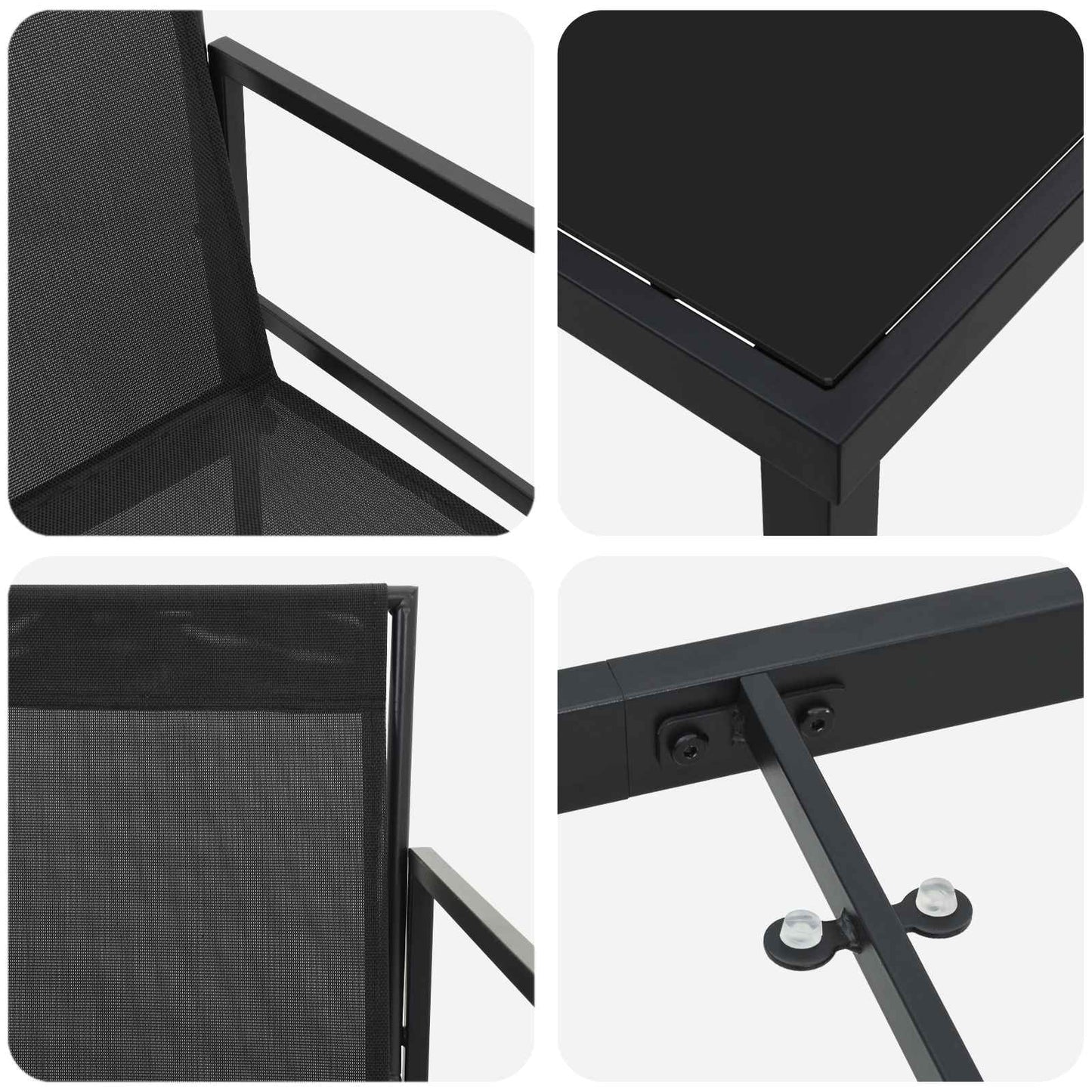 Set da Pranzo per Giardino 5 pcs Nero Textilene e Acciaio | homemem39