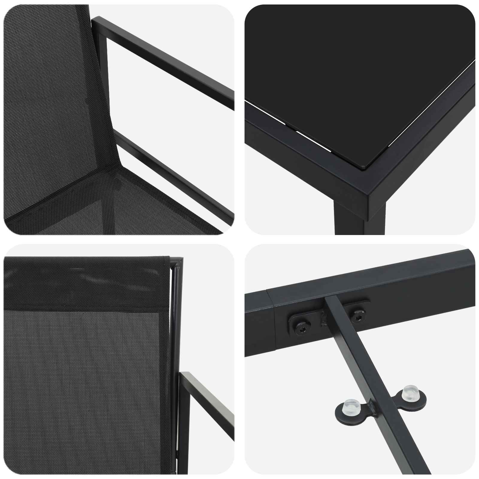 Set da Pranzo per Giardino 5 pcs Nero Textilene e Acciaio | homemem39