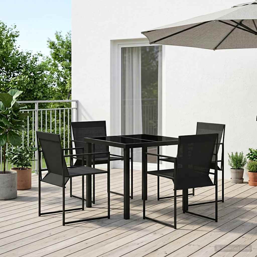 Set da Pranzo per Giardino 5 pcs Nero Textilene e Acciaio | homemem39