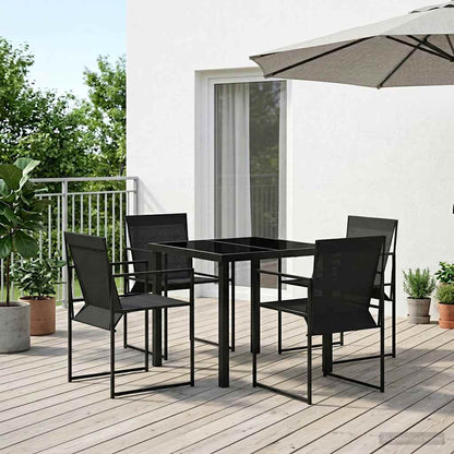 Set da Pranzo per Giardino 5 pcs Nero Textilene e Acciaio | homemem39