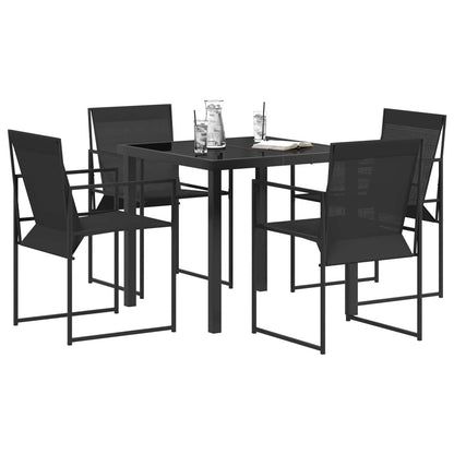 Set da Pranzo per Giardino 5 pcs Nero Textilene e Acciaio | homemem39