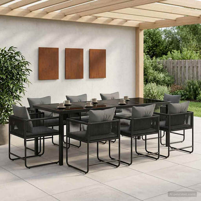 Set da Pranzo per Giardino 9 pcs Nero e antracite | homemem39