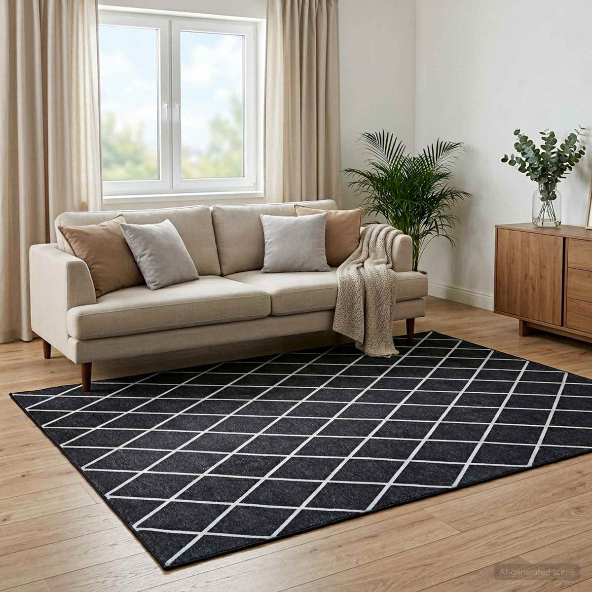 Tappeto ORIZ Motivo a diamante nero 240 x 240 cm | homemem39