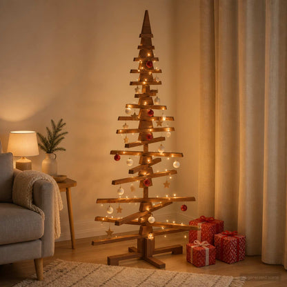 Albero di Natale in legno KOTKA 150 cm Legno Massello di Pino