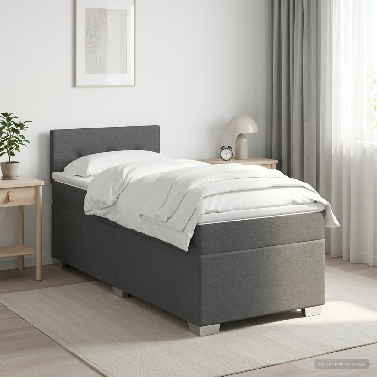 Letto box spring con materasso Grigio Scuro 90 x 200 cm Tessuto