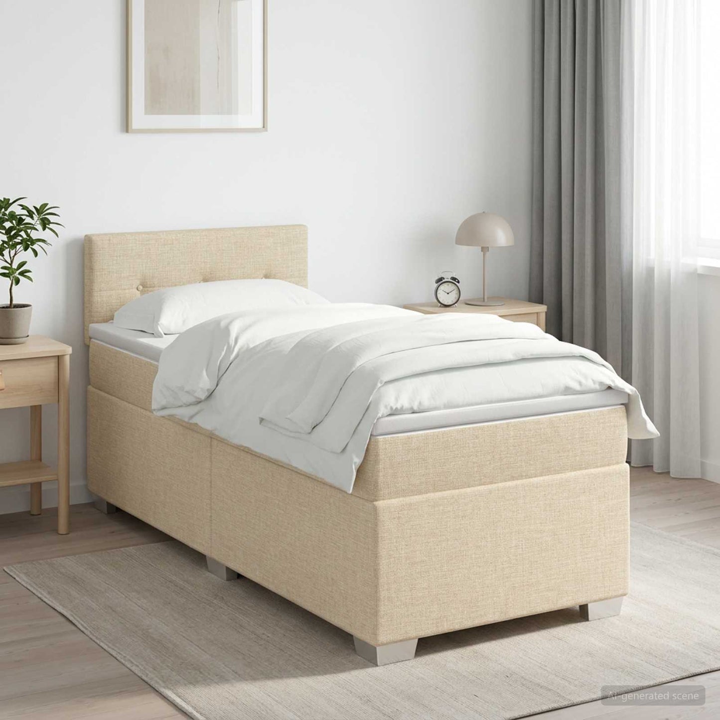 Letto box spring con materasso Crema 100 x 200 cm Tessuto | homemem39