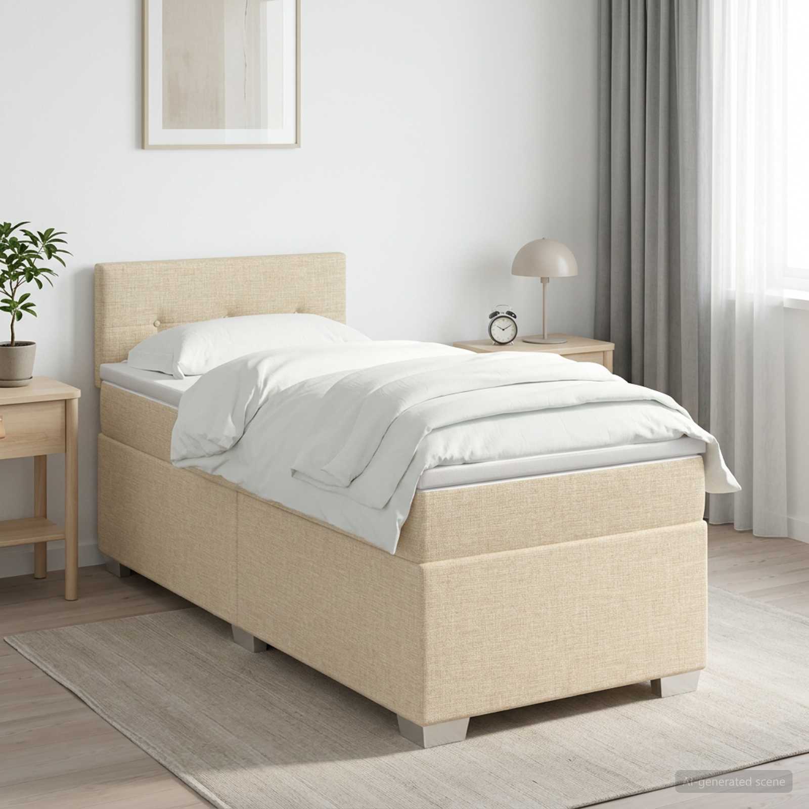 Letto box spring con materasso Crema 100 x 200 cm Tessuto | homemem39