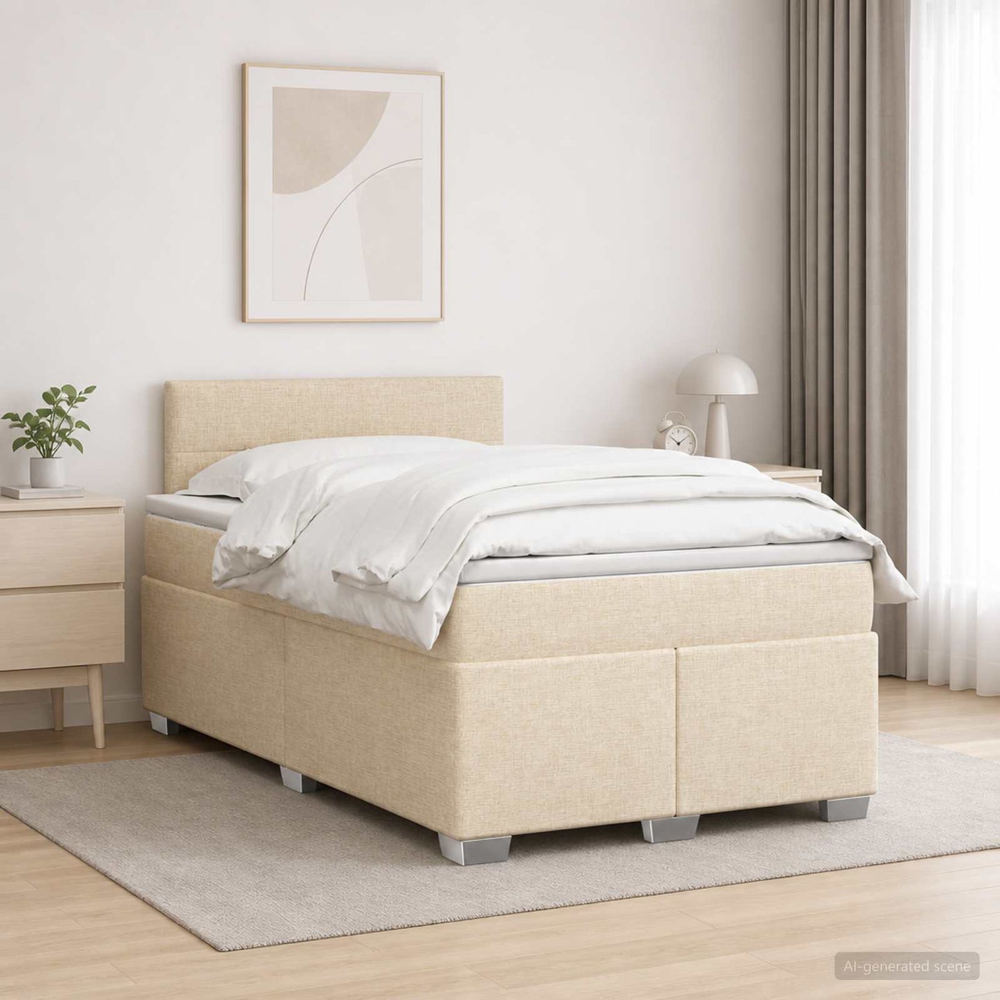 Letto box spring con materasso Crema 120 x 190 cm Tessuto | homemem39