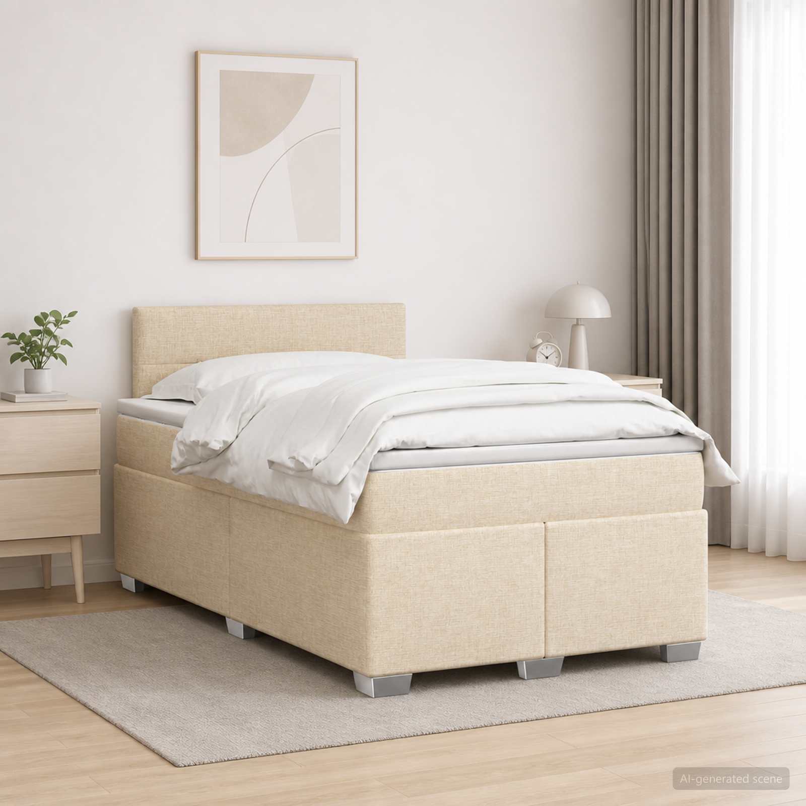 Letto box spring con materasso Crema 120 x 190 cm Tessuto | homemem39