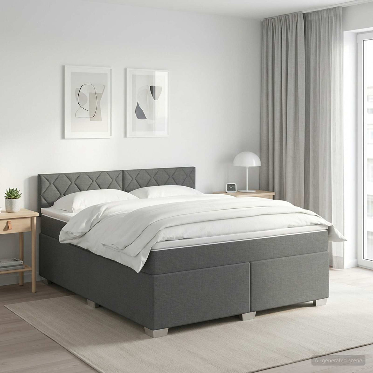 Letto box spring con materasso Grigio Scuro 140 x 190 cm