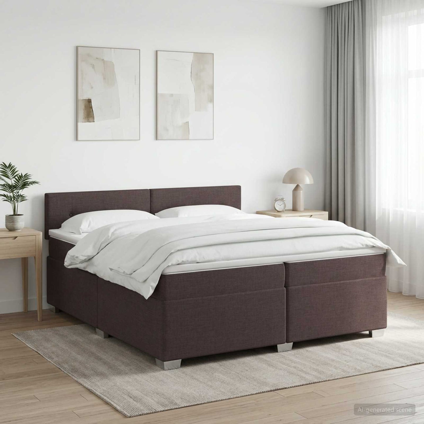 Letto box spring con materasso Marrone Scuro 200 x 200 cm