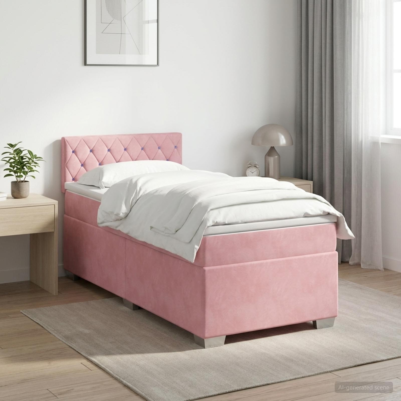 Letto box spring con materasso Rosa 80 x 200 cm Velluto | homemem39