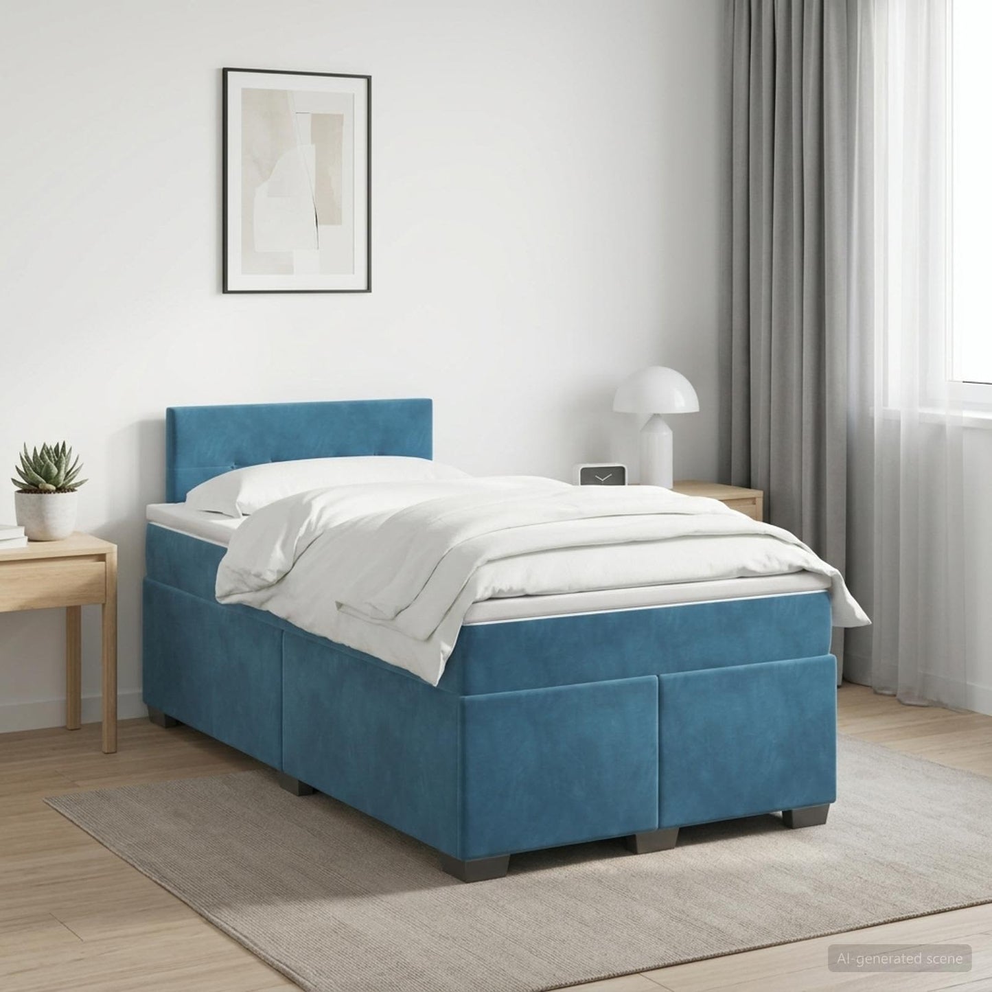 Letto box spring con materasso Blu Scuro 120 x 200 cm Velluto | homemem39