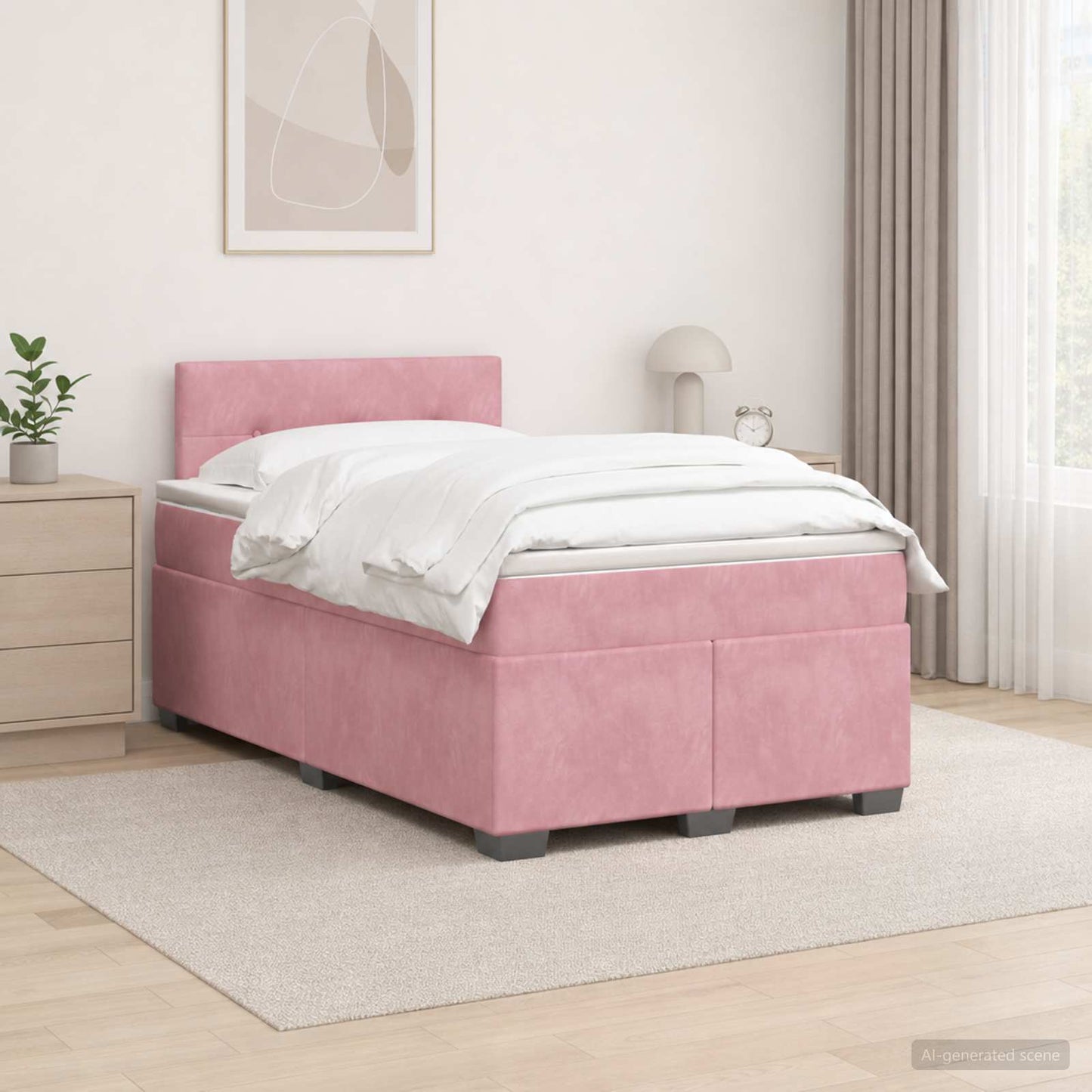 Letto box spring con materasso Rosa 120 x 200 cm Velluto | homemem39