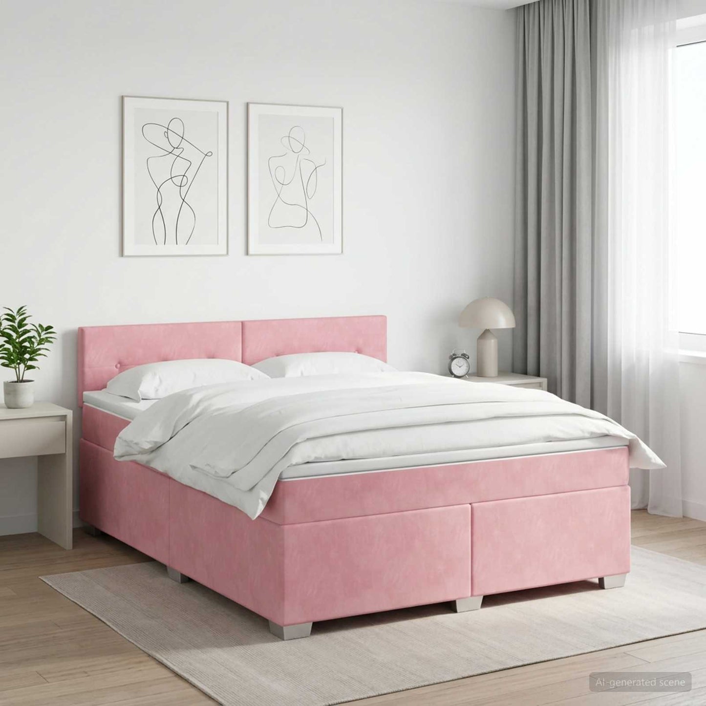 Letto box spring con materasso Rosa 140 x 200 cm Velluto