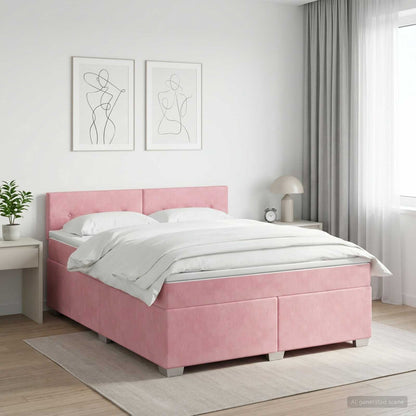 Letto box spring con materasso Rosa 140 x 200 cm Velluto