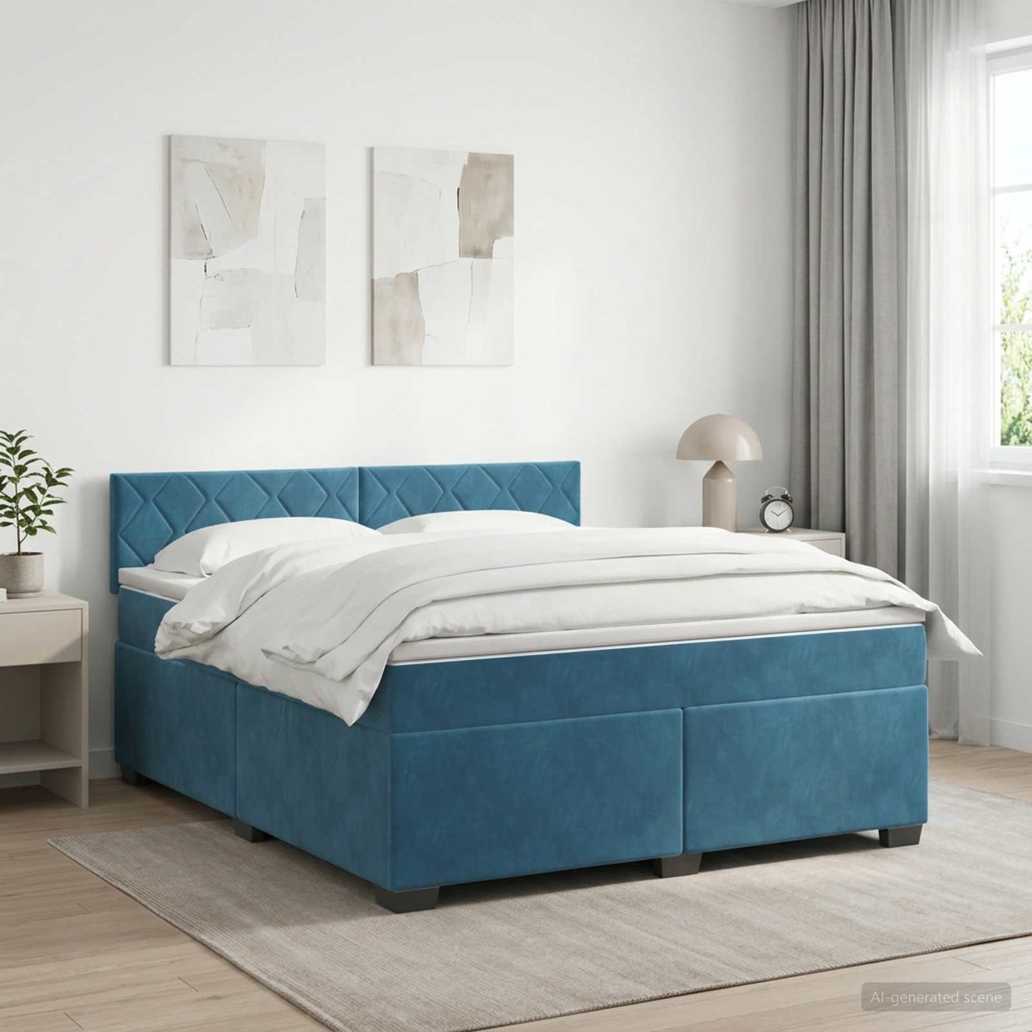Letto box spring con materasso Blu Scuro 140 x 200 cm Velluto | homemem39