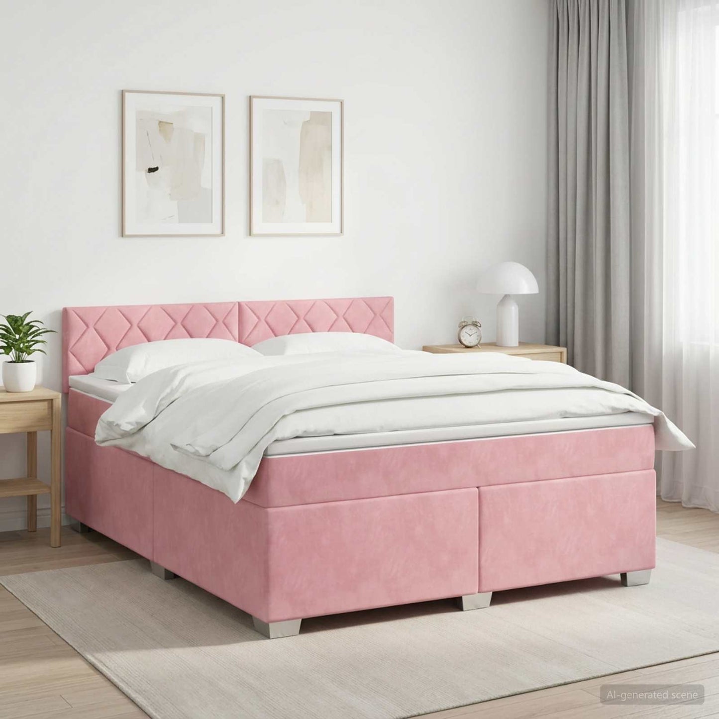 Letto box spring con materasso Rosa 160 x 200 cm Velluto | homemem39