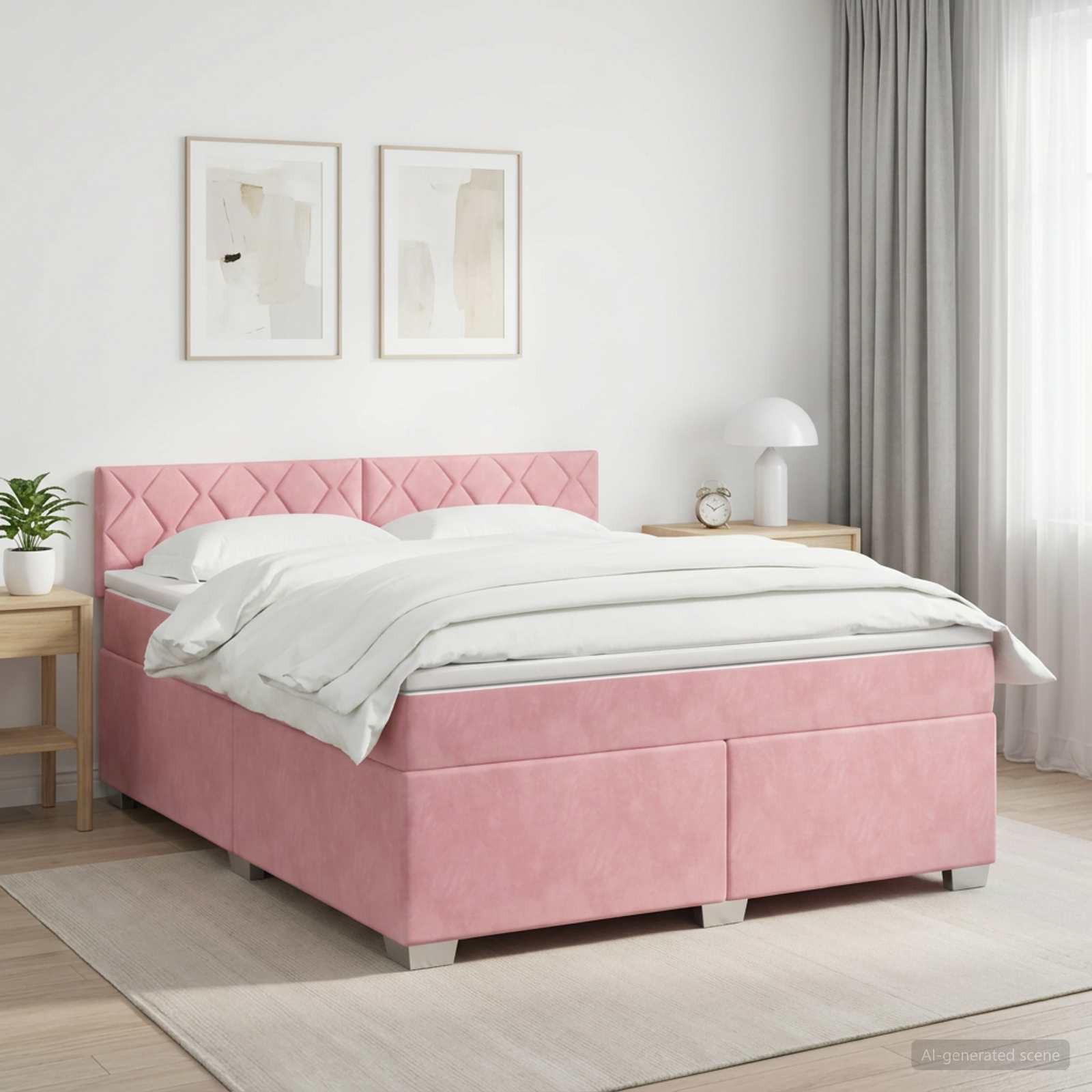 Letto box spring con materasso Rosa 160 x 200 cm Velluto | homemem39
