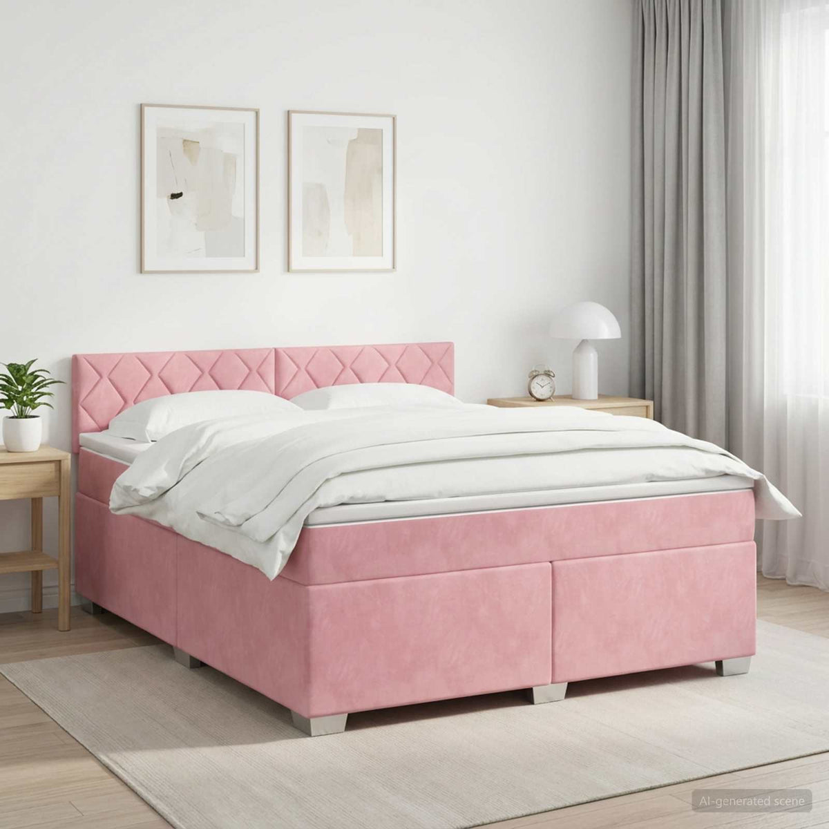 Letto box spring con materasso Rosa 140 x 190 cm Velluto | homemem39
