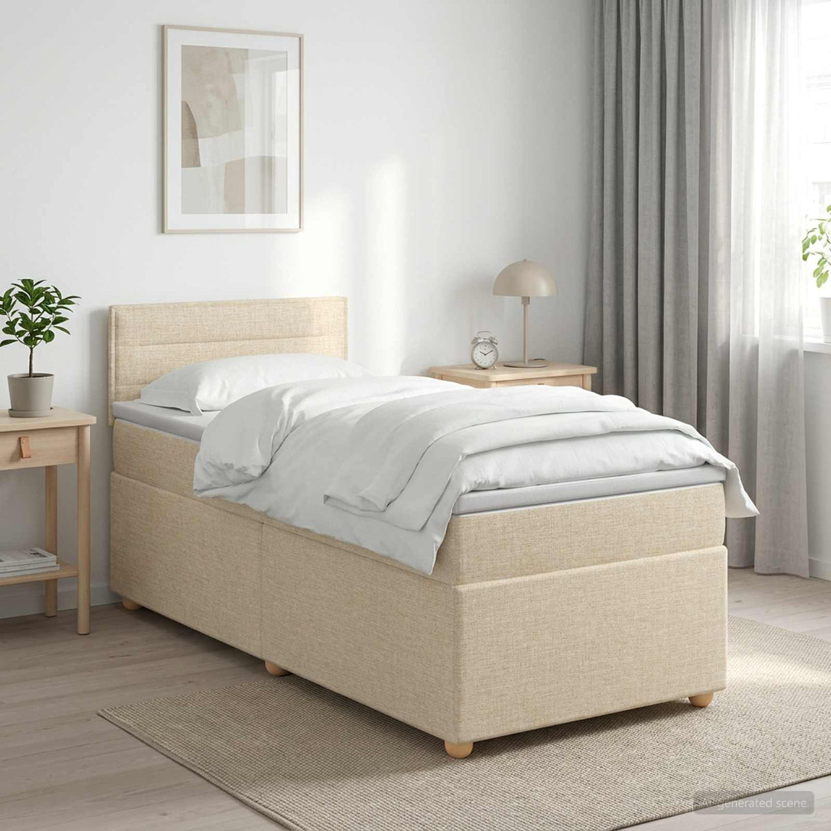 Letto box spring con materasso Crema 90 x 190 cm Tessuto | homemem39