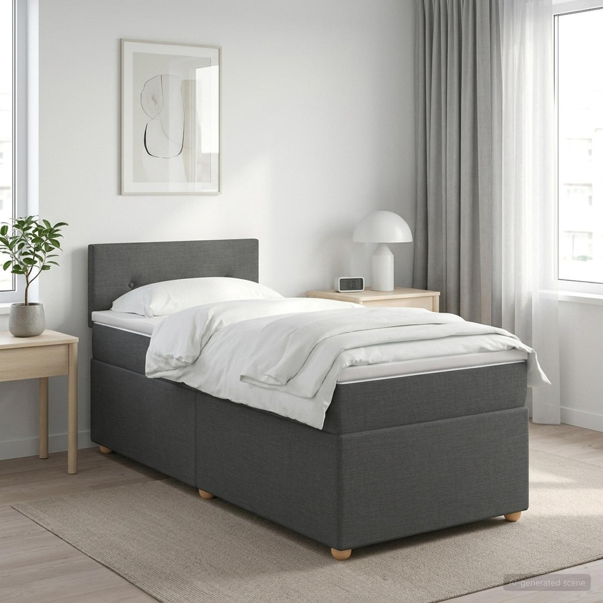 Letto box spring con materasso Grigio Scuro 90 x 190 cm Tessuto