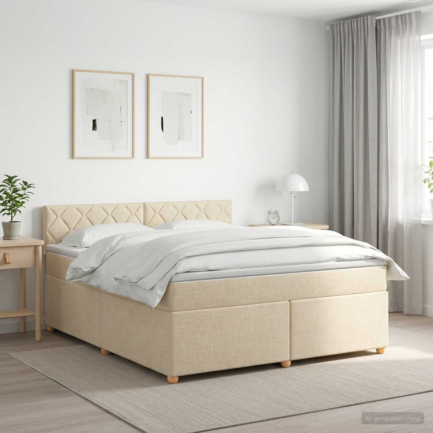 Letto box spring con materasso Crema 160 x 200 cm Tessuto | homemem39