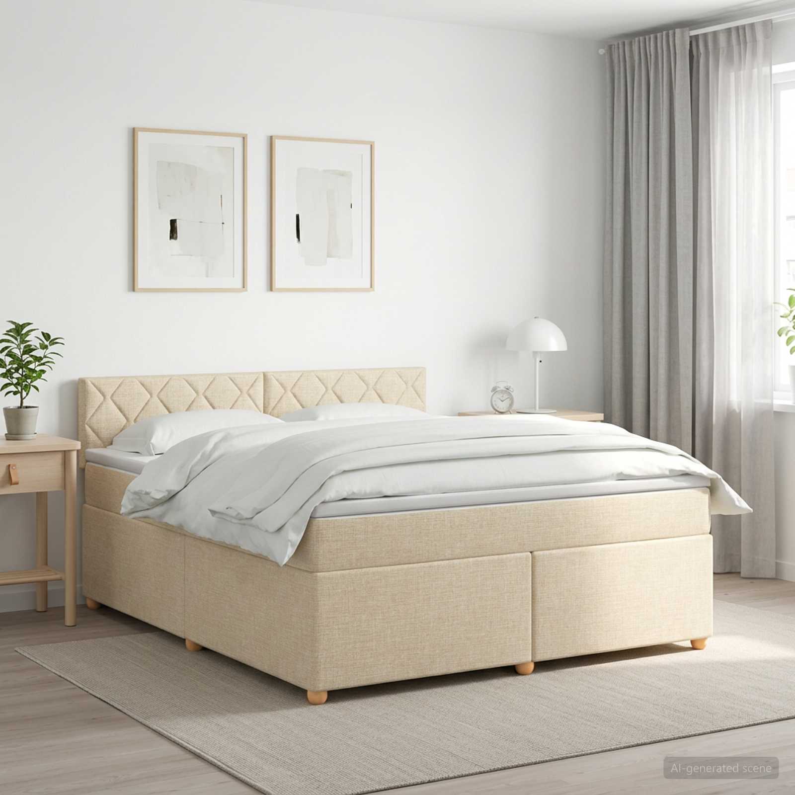 Letto box spring con materasso Crema 160 x 200 cm Tessuto | homemem39
