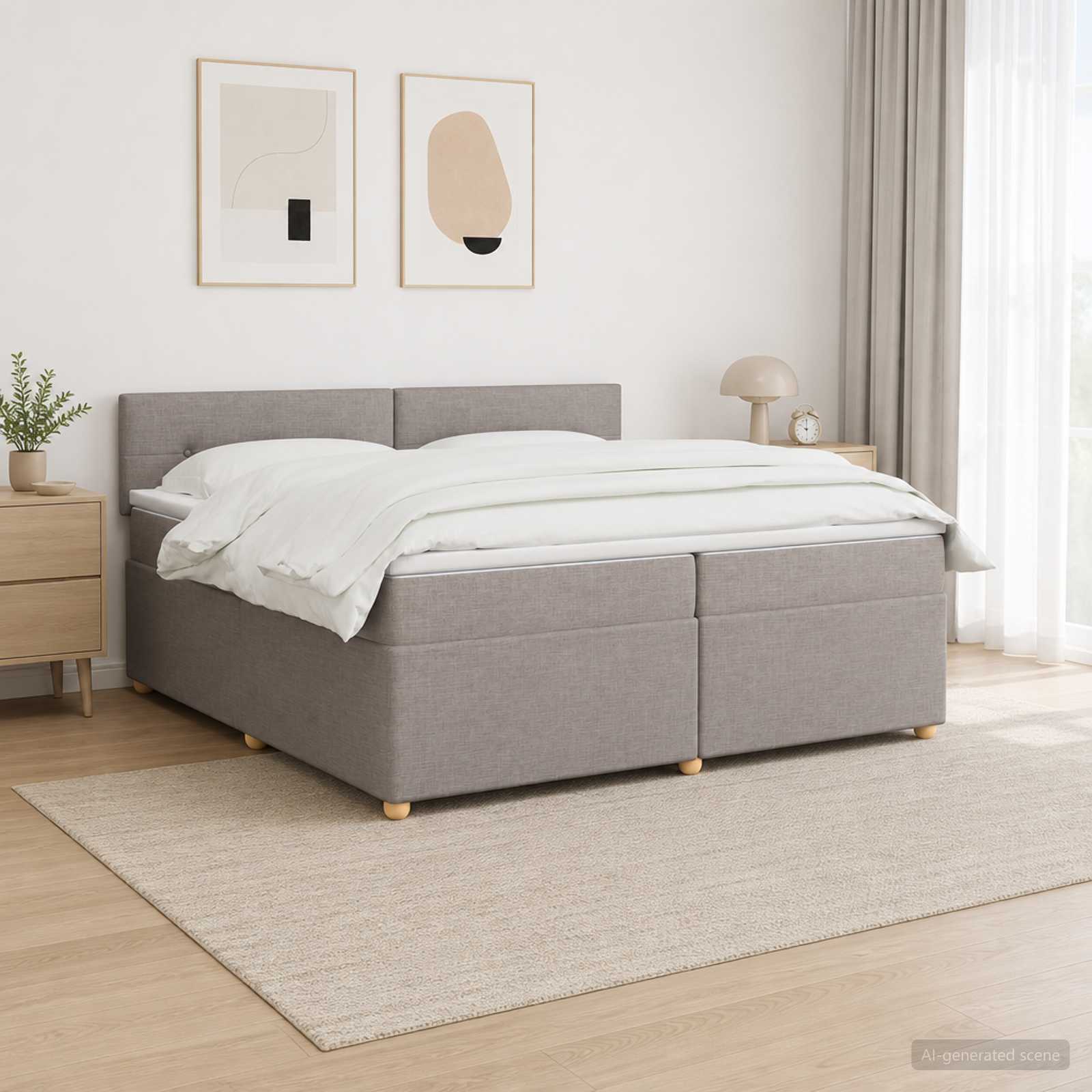 Letto box spring con materasso Tortora 200 x 200 cm Tessuto | homemem39