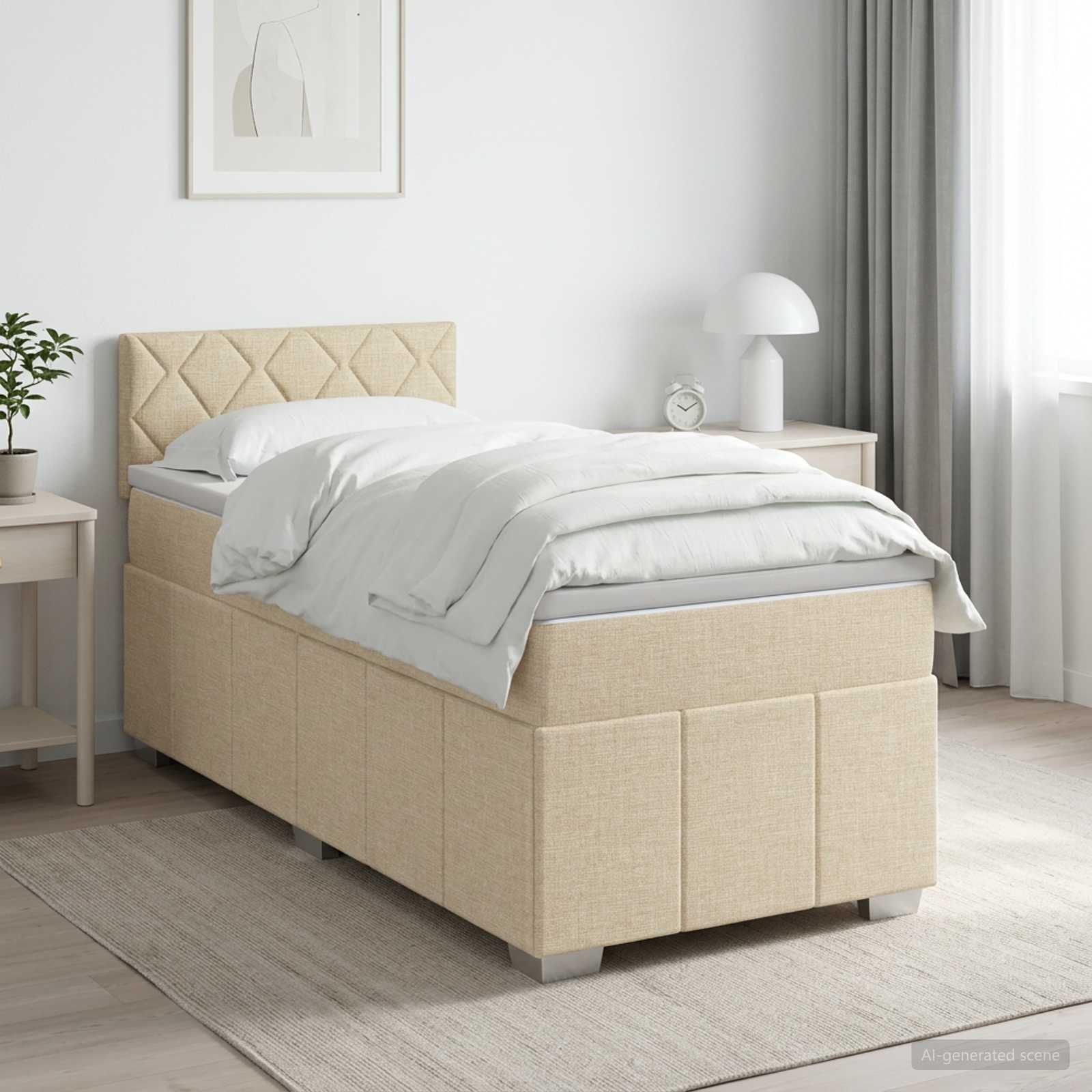Letto box spring con materasso Crema 100 x 200 cm Tessuto | homemem39