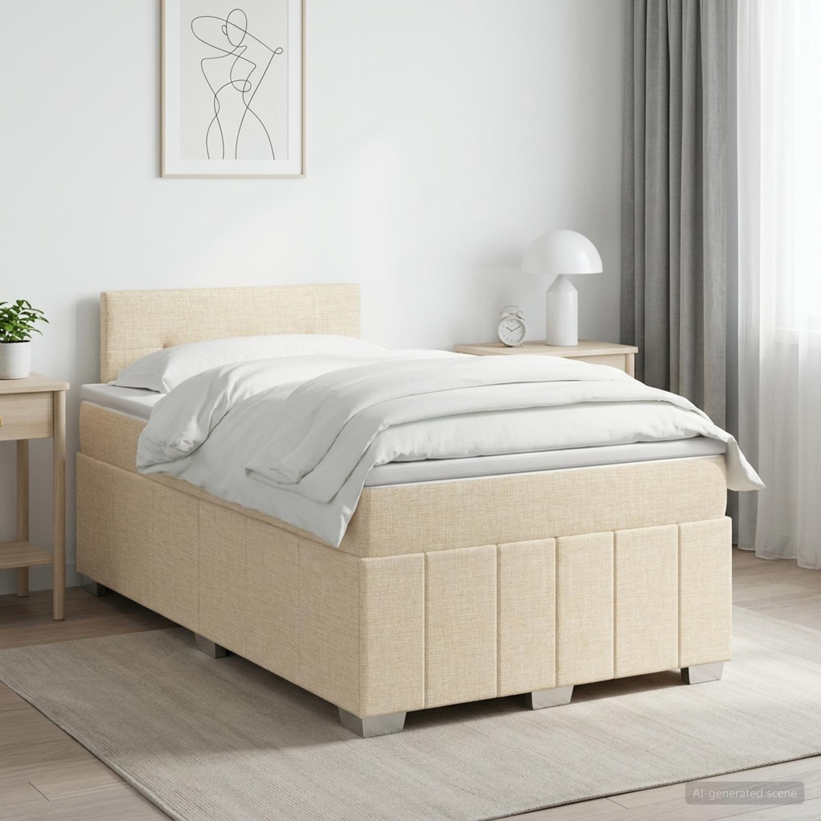 Letto box spring con materasso Crema 120 x 190 cm Tessuto | homemem39