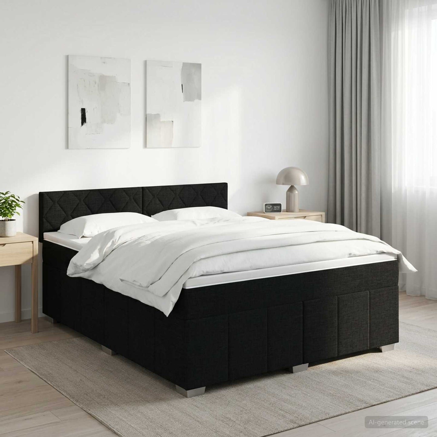 Letto box spring con materasso Nero 140 x 190 cm Tessuto