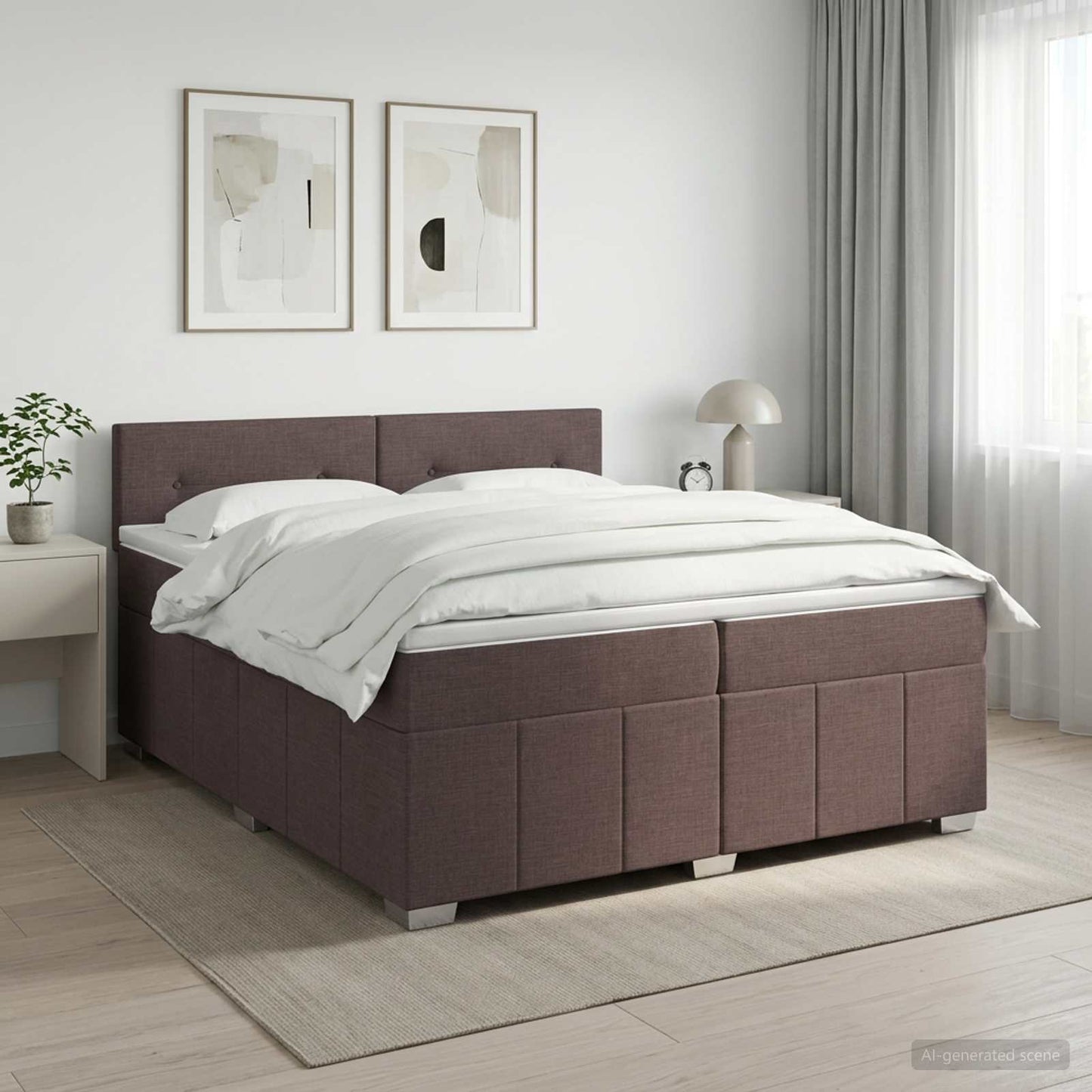 Letto box spring con materasso Marrone Scuro 200 x 200 cm
