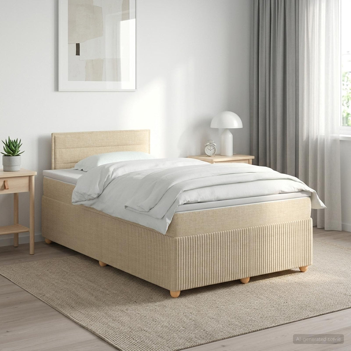Letto box spring con materasso Crema 120 x 190 cm Tessuto | homemem39