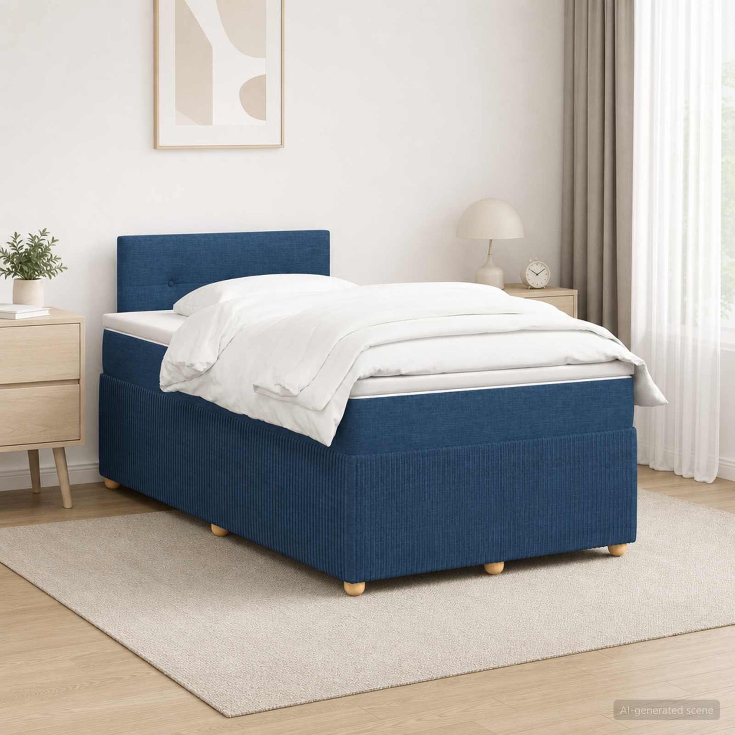 Letto box spring con materasso Blu 120 x 190 cm Tessuto
