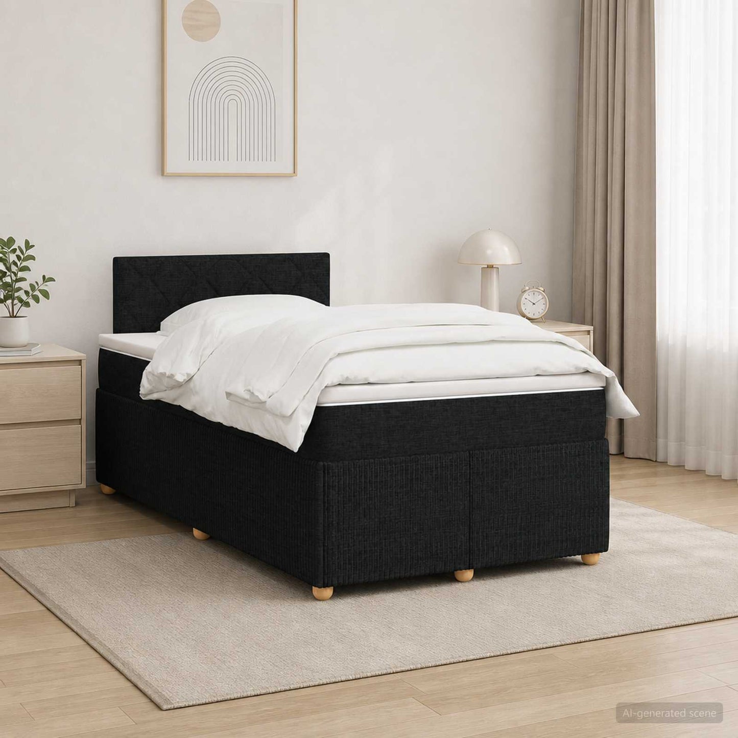 Letto box spring con materasso Nero 120 x 190 cm Tessuto