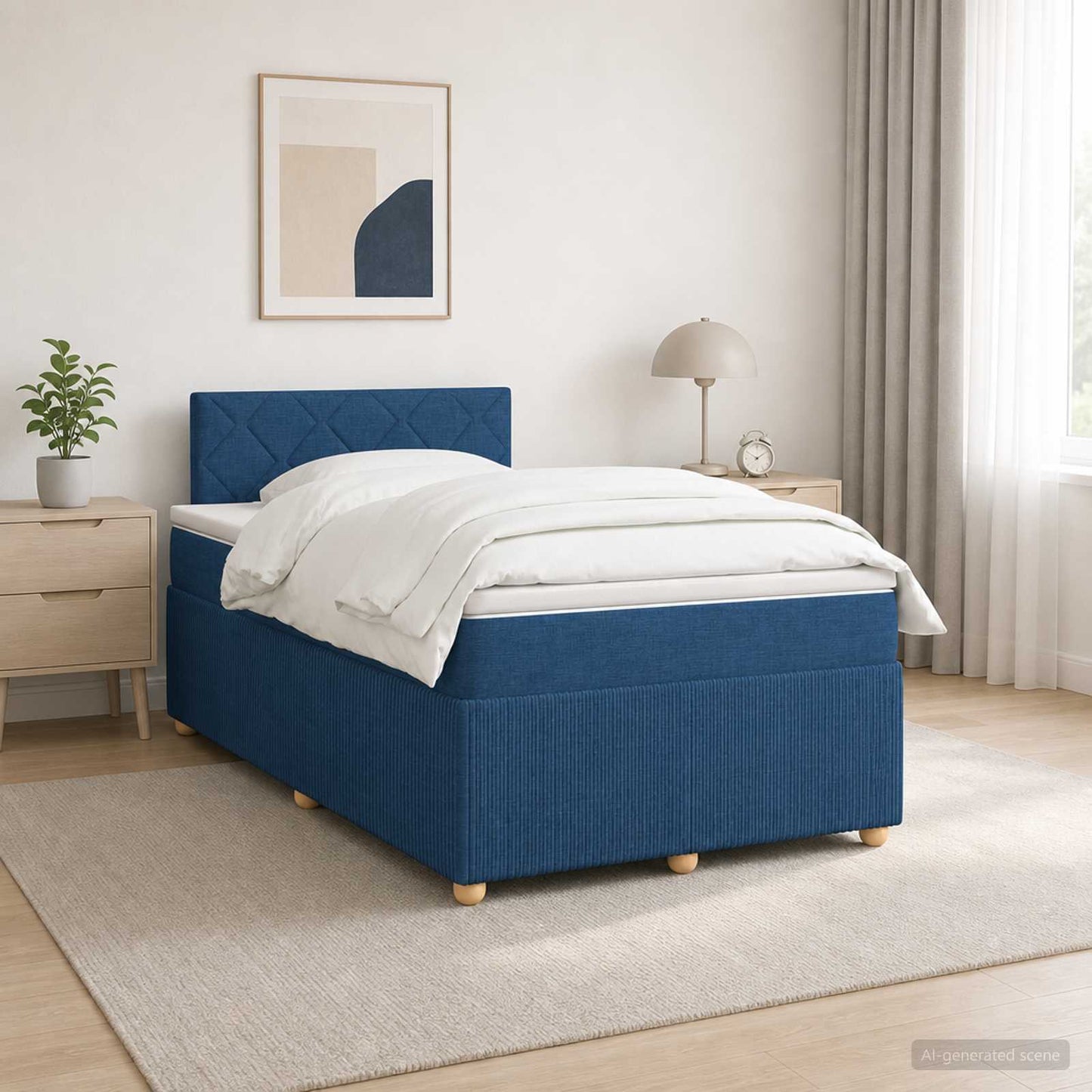 Letto box spring con materasso Blu 120 x 190 cm Tessuto