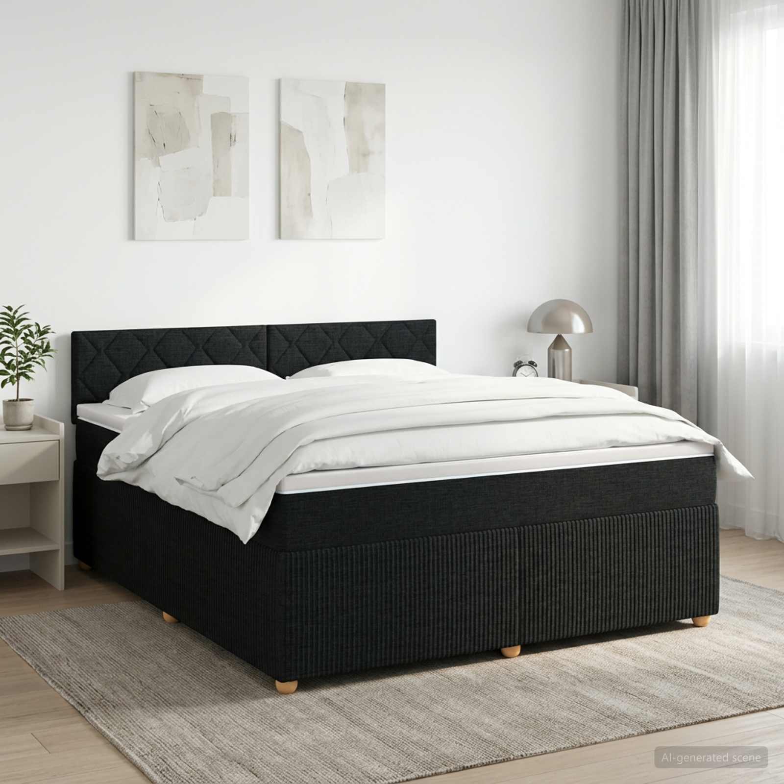 Letto box spring con materasso Nero 140 x 200 cm Tessuto | homemem39